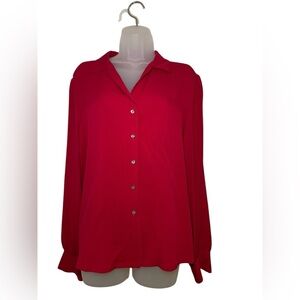 Talbots Red 100% Silk Button Down Blouse Size 14